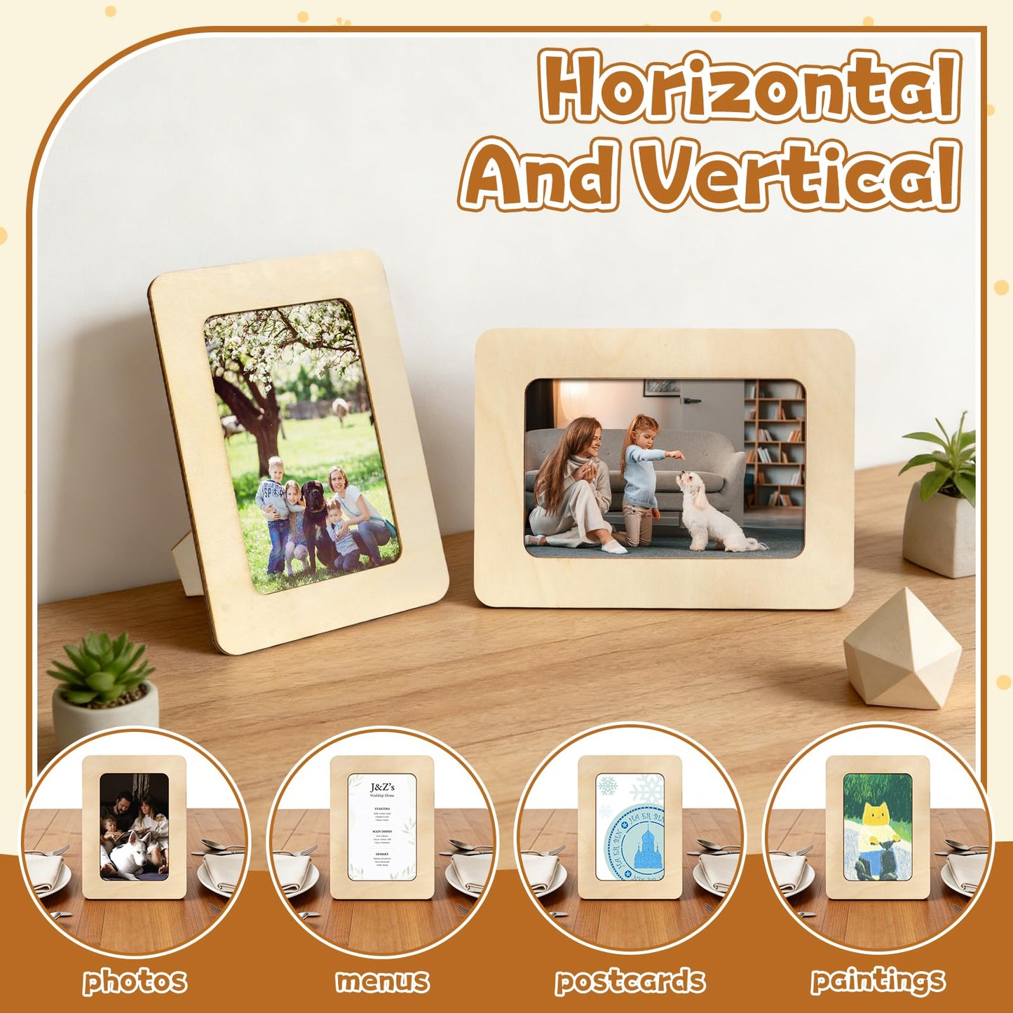 VOKOY 50 Pack Wooden Picture Frames for Crafts, DIY Wood Craft Picture Frames Bulk for 4" x 6" Photos,Unfinished Standing Photo Frames DIY Crafts Wood Decorate for Father's Day Birthday Party Gifts
