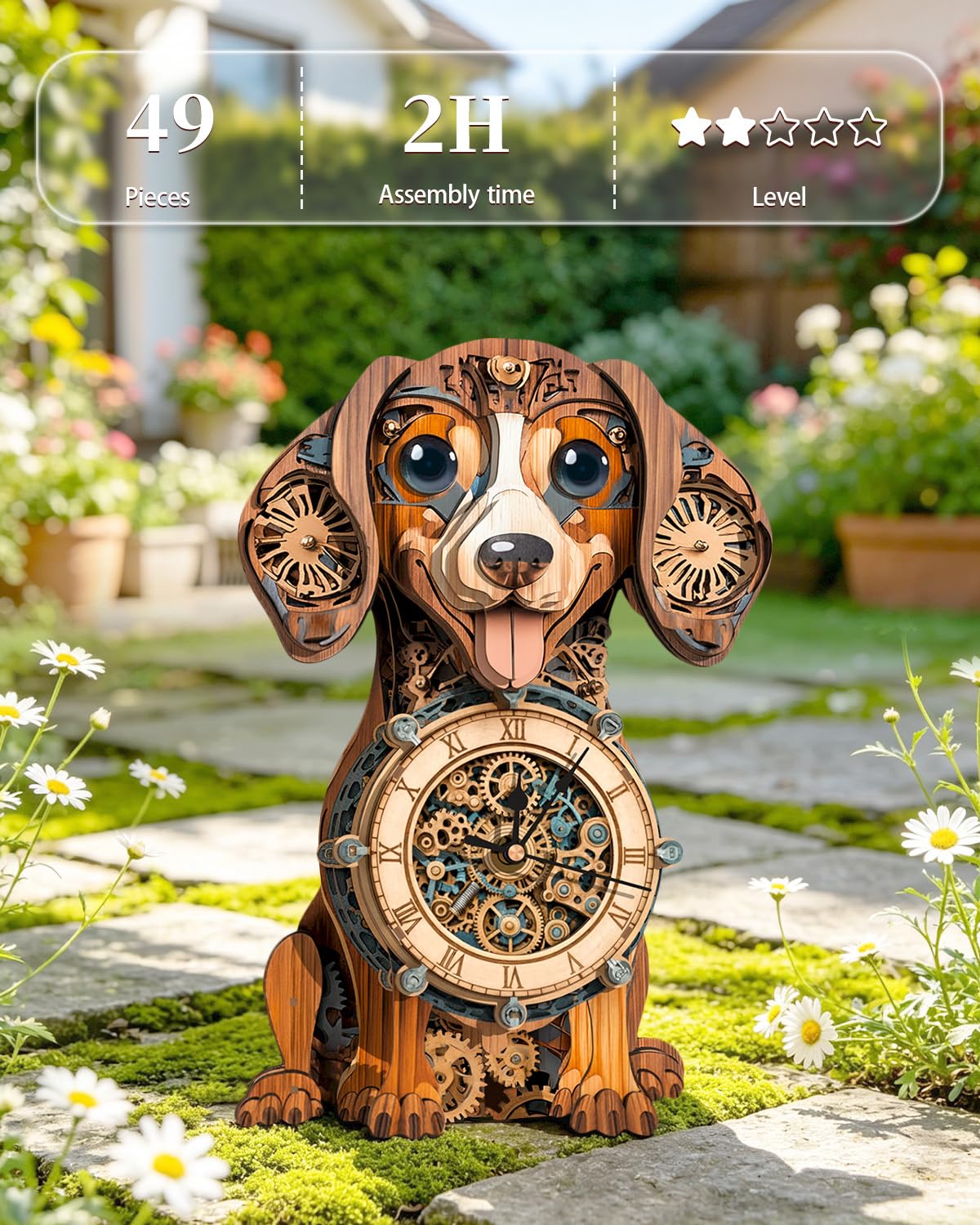 3D Wooden Puzzles for Adults, Dachshund Clock with Pendulum Model Kit, 3D Puzzles for Adults Room Home Decor DIY Wall Clock Kit, Holiday Birthday Christmas Day Gifts for Men Women Teens