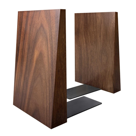 Luxdecor Walnut Book Ends Hold Heavy Books-7x6x5in Wood Bookends for Office Desk Non Skid, Decorative Walnut Bookend 2pack, Triangle Style