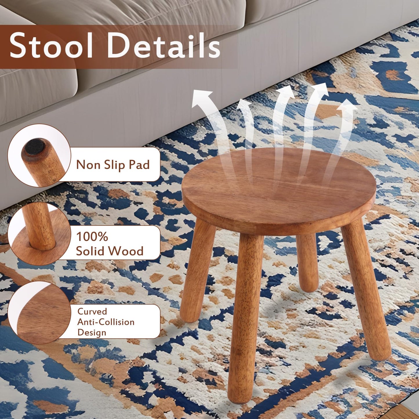 zaowofires Round Solid Wooden Step Stool,Garden Stool,15.8''H,Plant Stool,Wood Legs Detachable for Plant Stand, Kitchen, Bathroom,Bedroom, Livingroom (Walnut, 15.8inch)