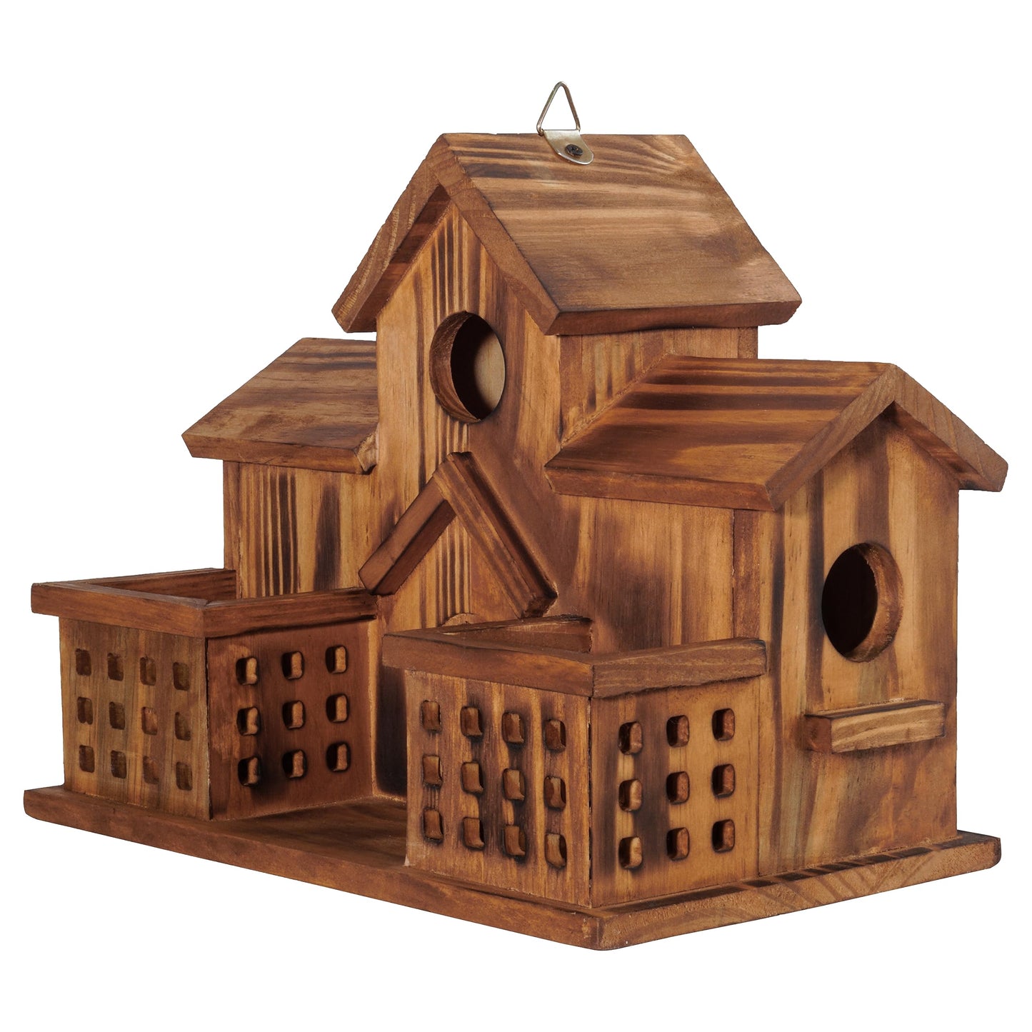 MIXUMON Bird Houses for Outside with Bird Feeder, Outdoor 3 Hole Bird House Room for 3 Bird Families Bluebird Finch Cardinals Hanging Birdhouse for Garden