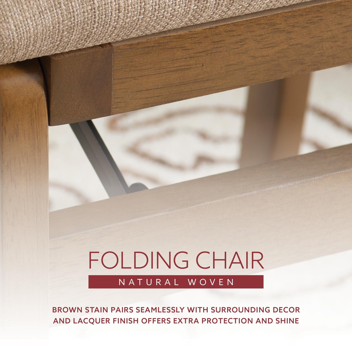 Linon Bennett Natural Folding Chair with Woven Rope Back and Linen Upholstered Seat Set of 2
