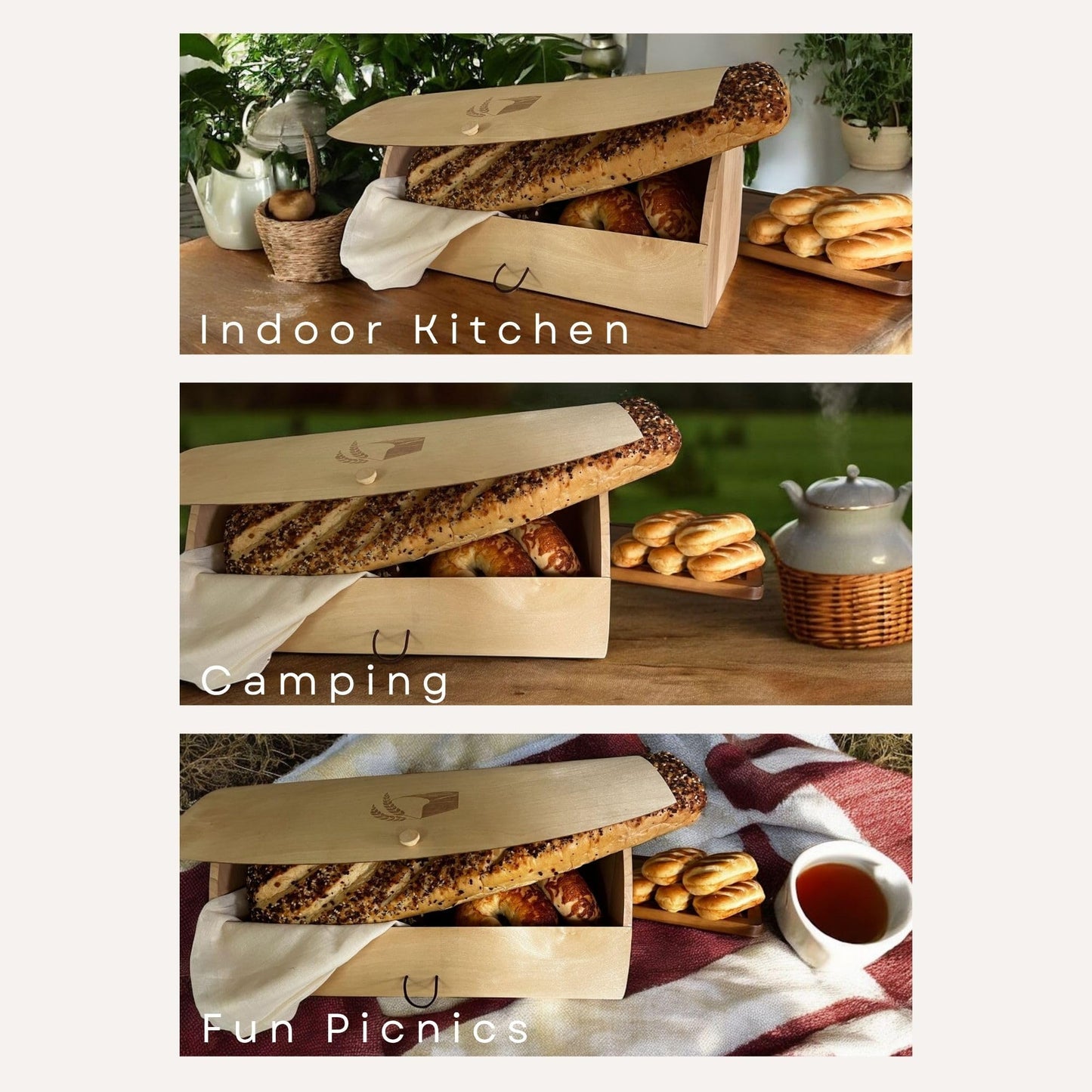 THE BIOPHILIQ Large Birch Wood Bread Box 15″ | Natural Bread Storage Bin for Kitchen Countertop, Eco-Friendly Loaf Keeper | No Assembly Needed| Lightweight & Portable for Picnic, Camping & Travel
