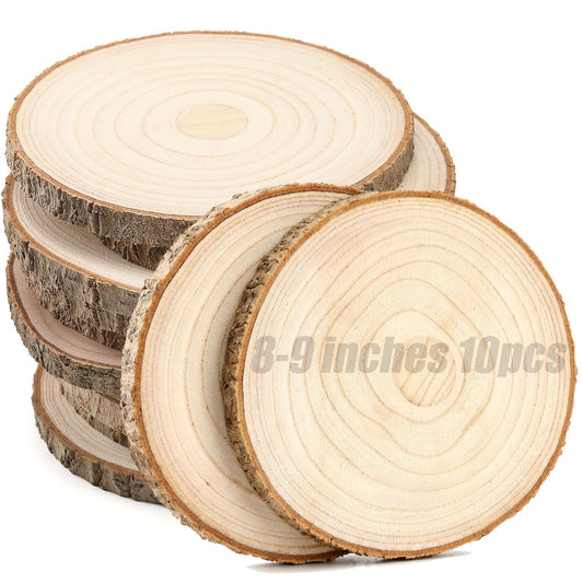 10 pcs Large Unfinished Wood Slices for Centerpieces 8-9 inches Wood Rounds for Tables Decor Rustic Wood Circles for DIY Crafts and Wedding Decor Round Wooden Discs for Ornaments