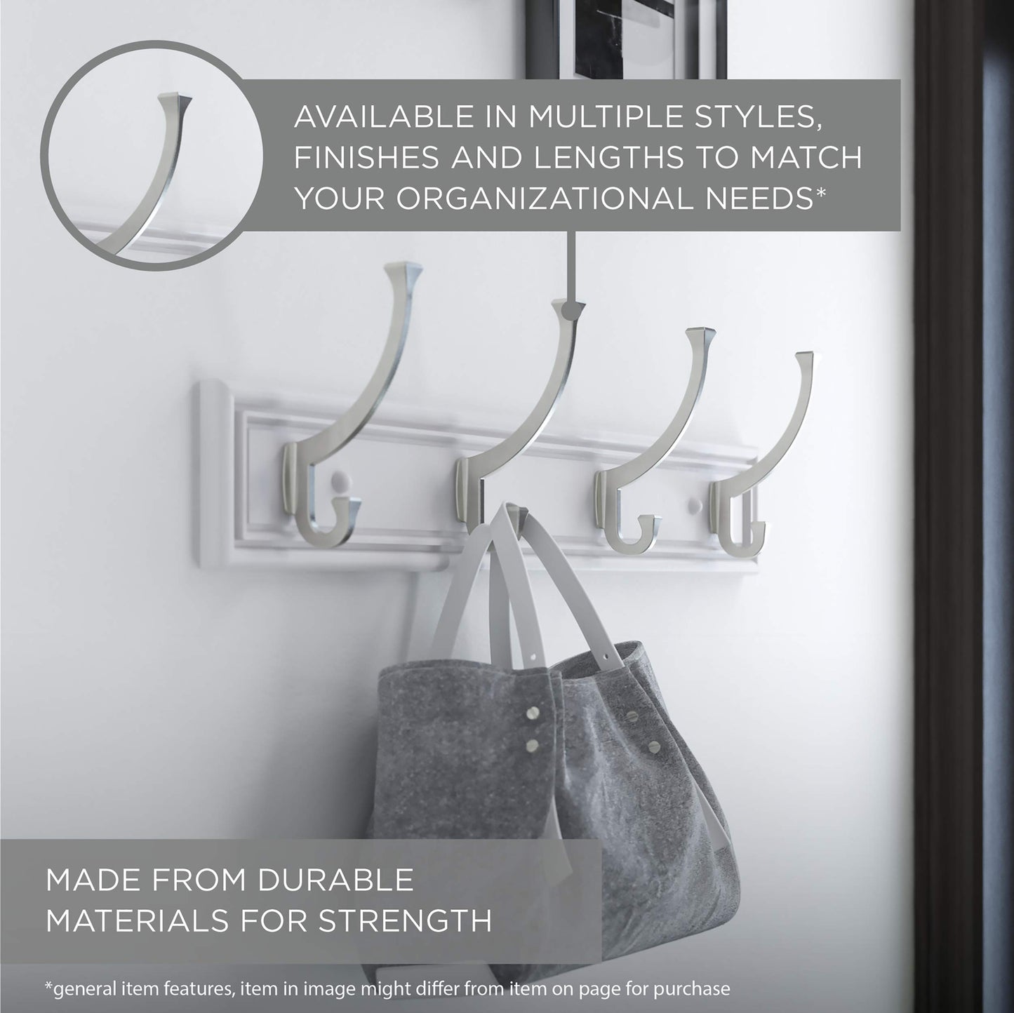 Liberty Hardware 129848 Wall Mounted Coat Rack with 5 Decorative Hooks, 27-Inch, Satin Nickel and White