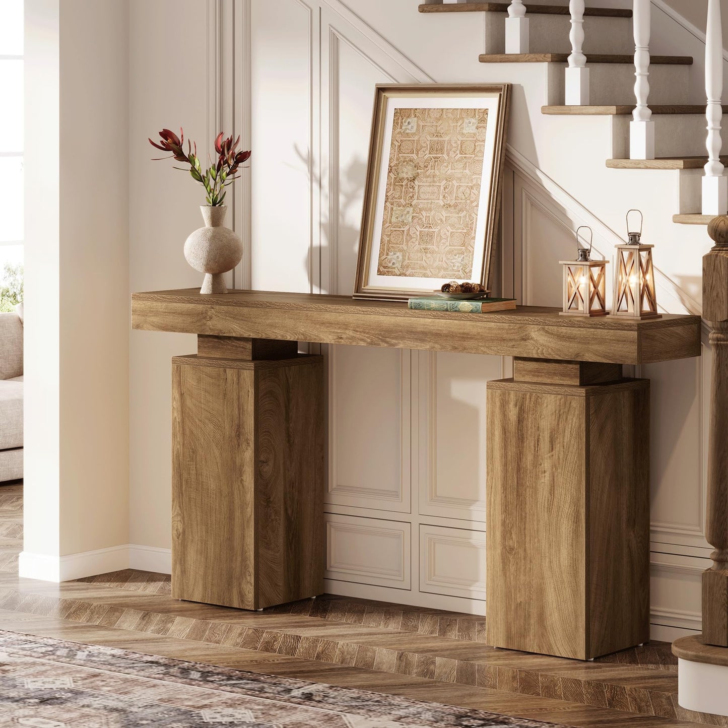 Tribesigns 63-Inch Long Console Table, Farmhouse Entryway Table Behind Couch, Wooden Foyer Stand Entry Station, Modern Hallway Accent Furniture for Living Room Decor, Entrance, Natural Wood Finish