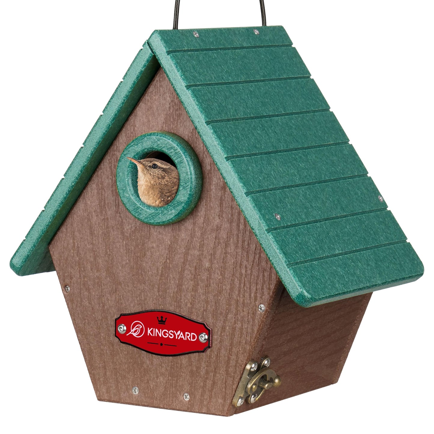 Kingsyard Recycled Plastic Bird House for Outdoors - Hanging Nesting Box with Predator Guard & Air Vents for Wren Finch Chickadee, Green