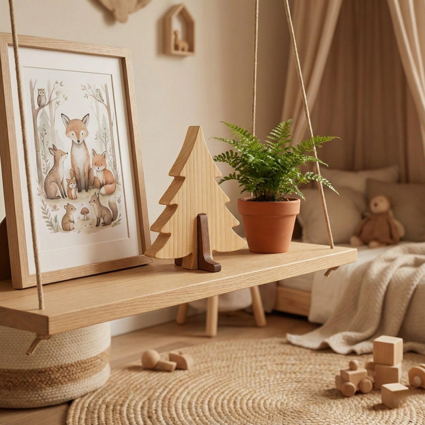 Simdale Wood Personalized Wooden Forest Trees - Walnut & Linden Two-Tone Figurines - Oak, Pine & Cypress Shapes - Rustic Nature Table Decor & Shelf Sitter (Pine Tree)