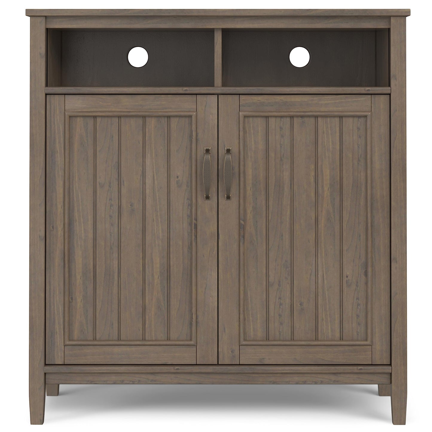 SIMPLIHOME Lev SOLID WOOD 39 Inch Wide Contemporary Medium Storage Cabinet in Smoky Brown, For the Living Room, Entryway and Family Room