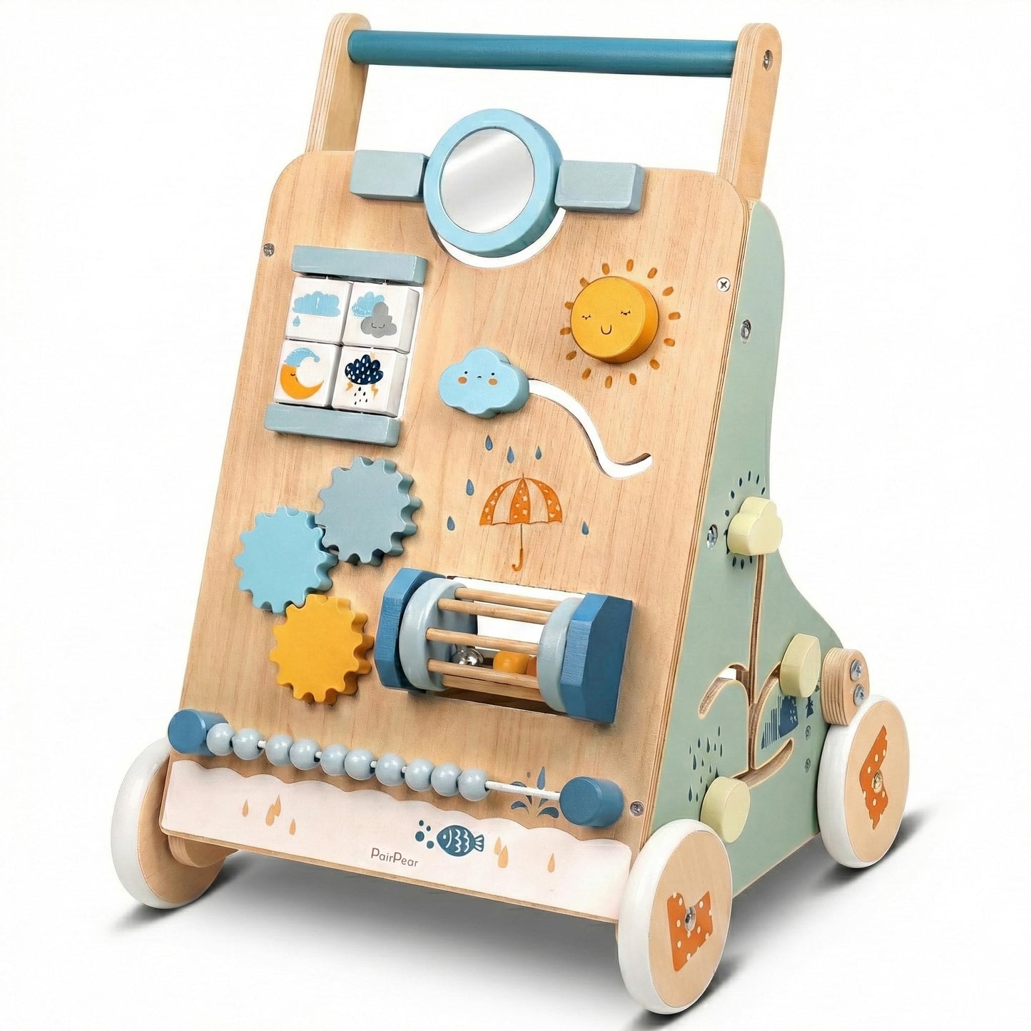 PairPear Wooden Baby Walker, Baby Activity Push Walker Toys