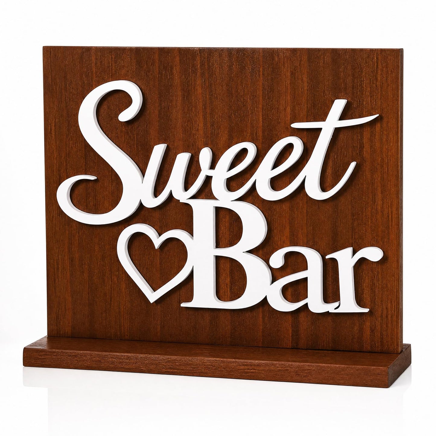 Novabright Sweet Bar Wooden Sign with Rustic Wood Backboard & Stable Base, Freestanding Sweet Candy Bar Dessert Table Decor, Centerpiece with Stand for Wedding, Birthday, Bridal Shower & Party