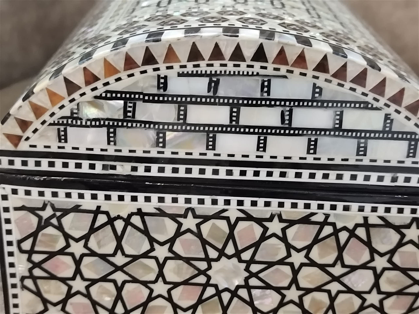 FAMA.store Handmade Egyptian Jewelry Box – Mother of Pearl Inlay – Decorative Wooden Trinket Box for Women Oriental Keepsake Storage Organizer (11" x 7.2" x 5.2" inch M07)