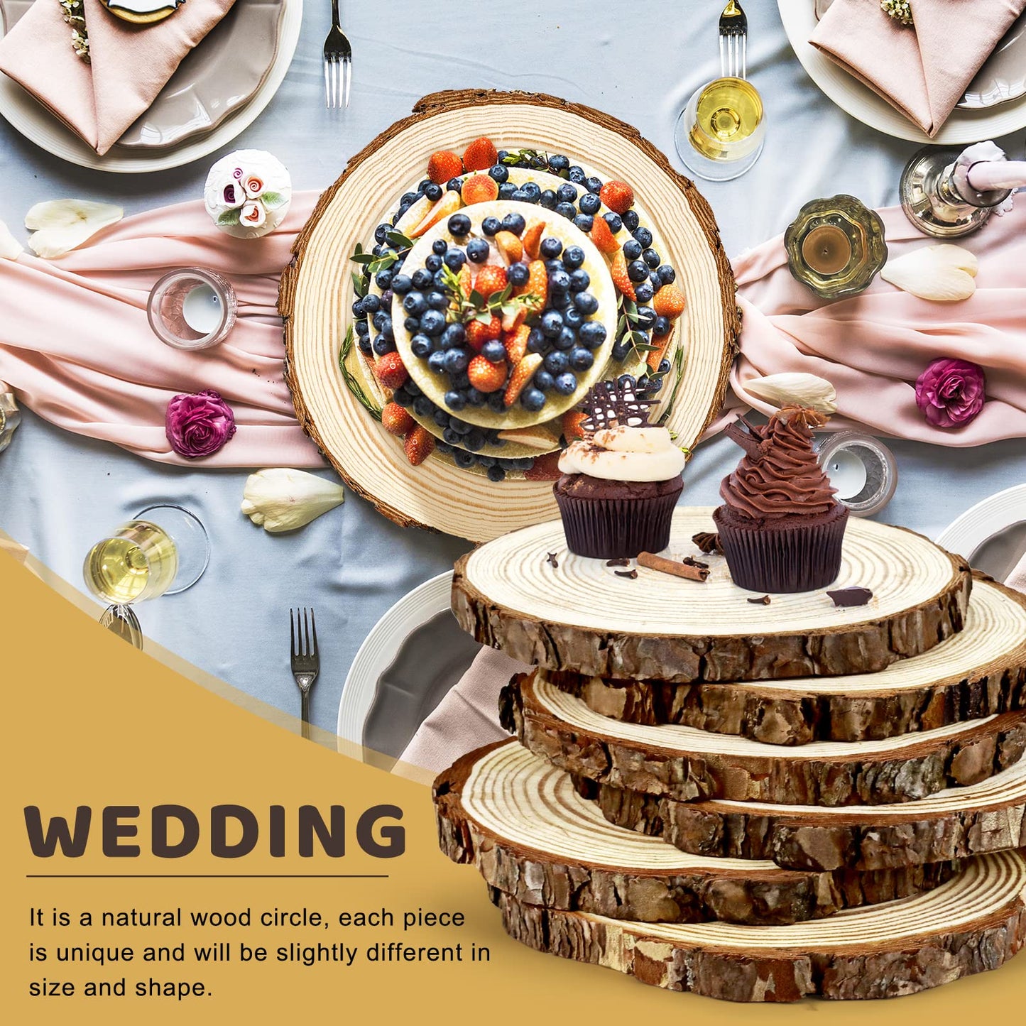 FSWCCK 6 Pack Nature Unfinished Round Wood Slices, 7-8 Inches Wooden Circle, Large Wood Slabs for Weddings Centerpieces Decor and DIY Painting Crafts