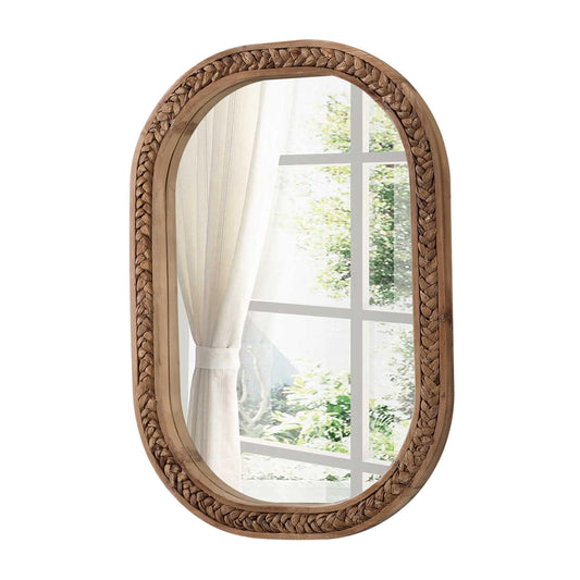 Sintosin Rustic Oval Rattan Mirrors for Wall 16 X 24 Inch, Hanging Wood Frame Mirrors for Bedroom, Handmade Unique Coastal Mirror Wall Decorative for Bathroom Entryway, Horizontal or Vertical