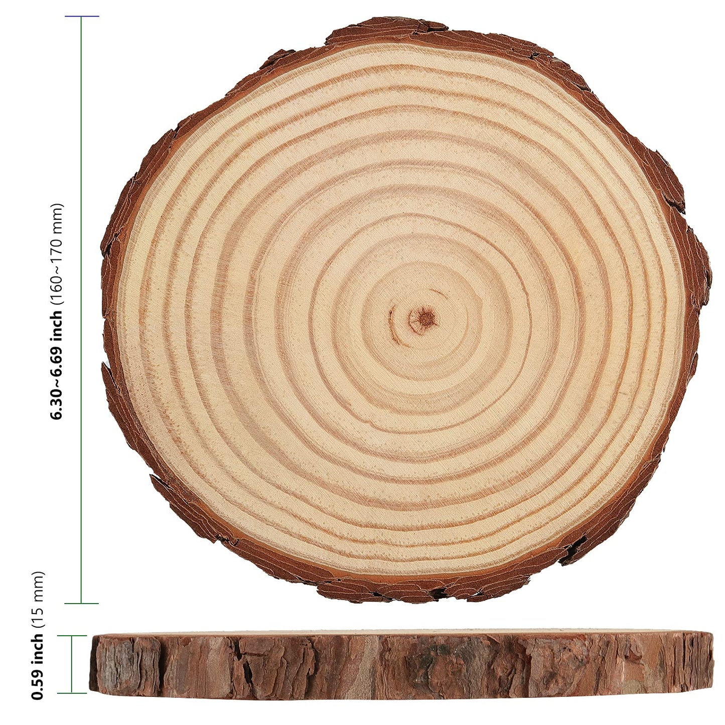 HAKZEON 14 PCS 6-7 Inches Natural Wood Slices, 3/5 Inches Thick Wood Rounds with Bark, Unfinished Wooden Discs for Crafts Rustic Wedding Ornaments, DIY Arts Christmas Home Decor