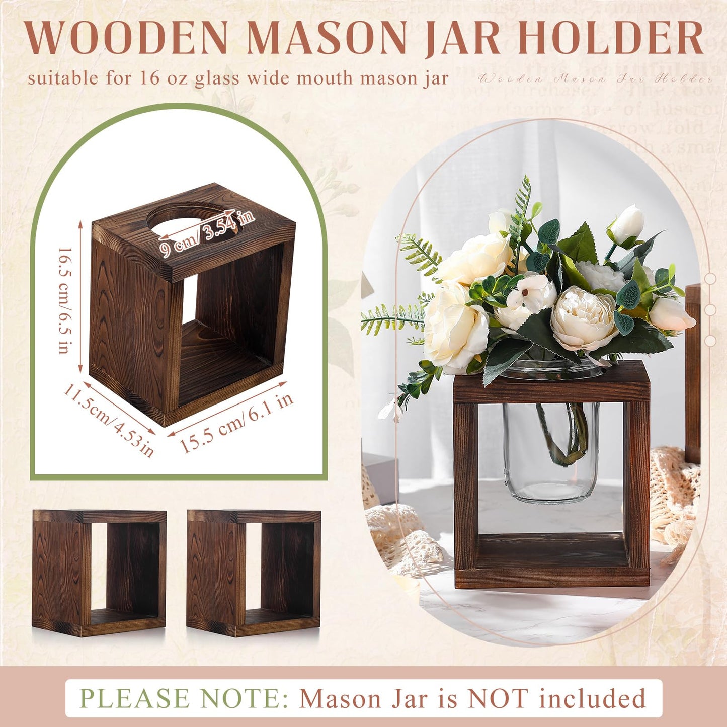 GlikCeil 6 Pack Wedding Wooden Boxes for Centerpieces Wood Cube Planter Box Rustic Wood Square Vase Holder for Centerpieces Home Wedding Garden Decor