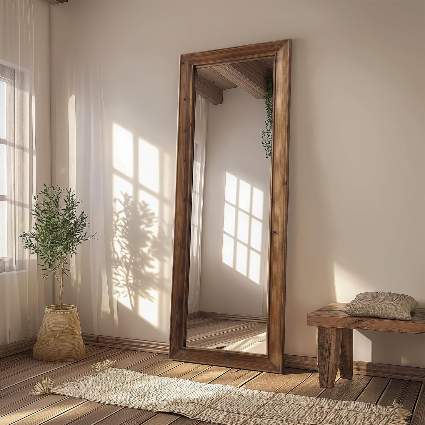 MELOMOIR Rustic Farmhouse Full Length Mirror, 64"x21" Wood Frame Floor Mirror, Free Standing Leaning Hanging Mirror, Long Mirror for Bedroom Living Room Cloakroom