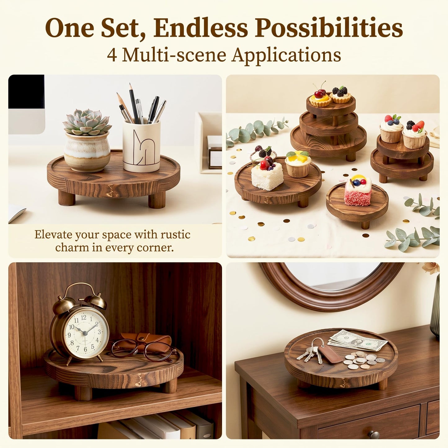 Knowearth 6 PCS 5/6/8 Inch Wooden Risers for Display Wood Pedestal Stand Round Mini Tray Stand Rustic Riser Tray Tiered Tray Decor for Party, Wedding, Birthday, Baby Shower