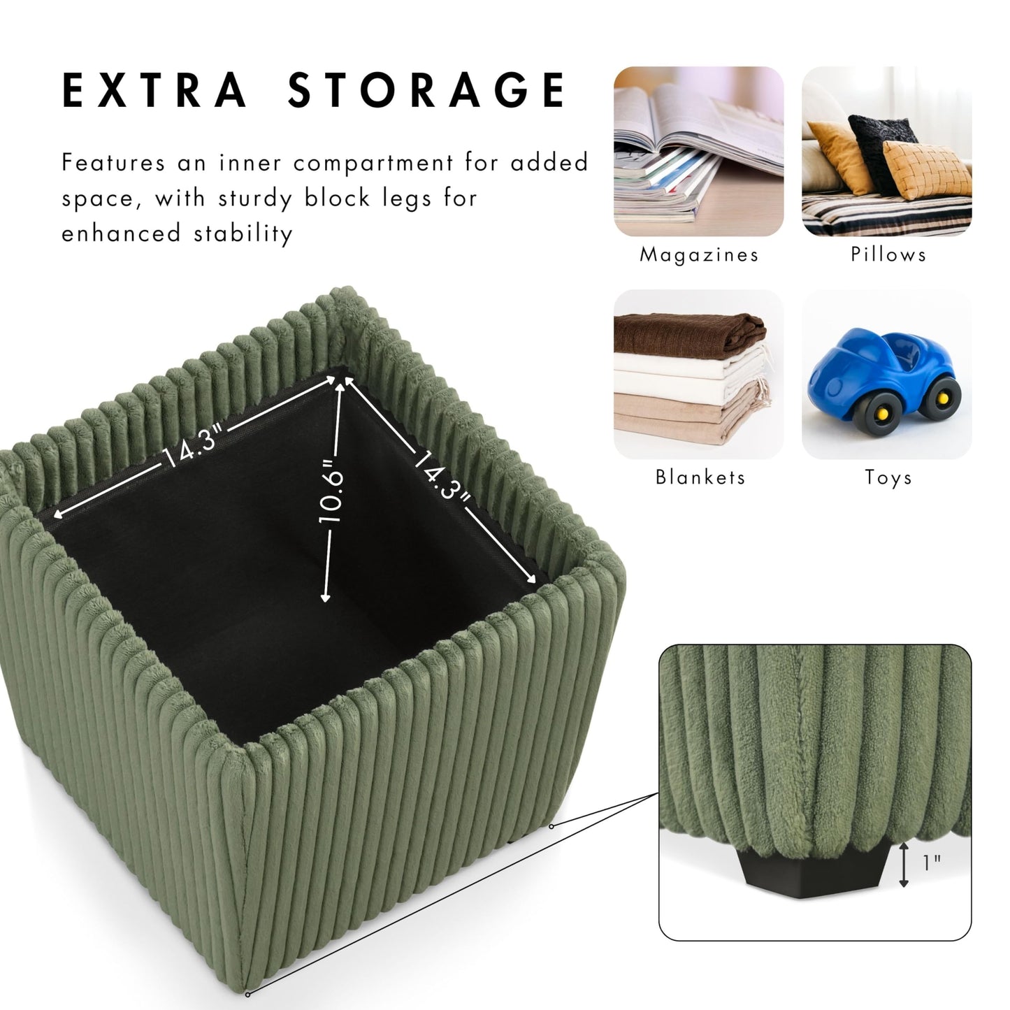 Furniture of America Lennox Modern Chenille 17-inch Square Storage Ottoman with Reversible Tray Top, Upholstered Footstool for Living Room, Bedroom, Entryway, Beige Pink