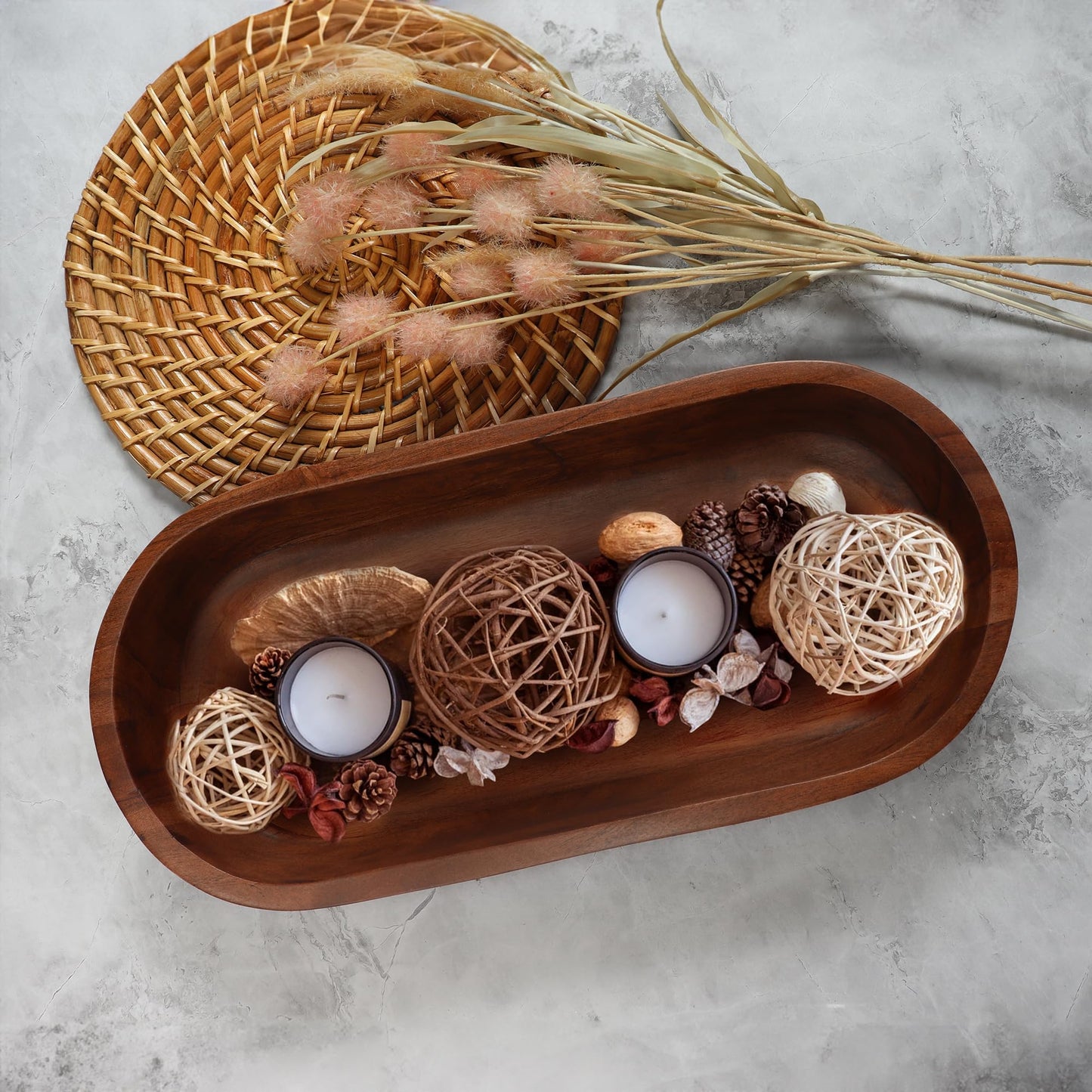 Luxe Designs Wooden Dough Bowl - Dark Burnt Acacia Wood - Handmade Decorative Bowls for Home Decor, Bathroom, Kitchen Counter, & More - Rustic Large Wood Dough Bowl for Decor, Cosmetics, and Keys
