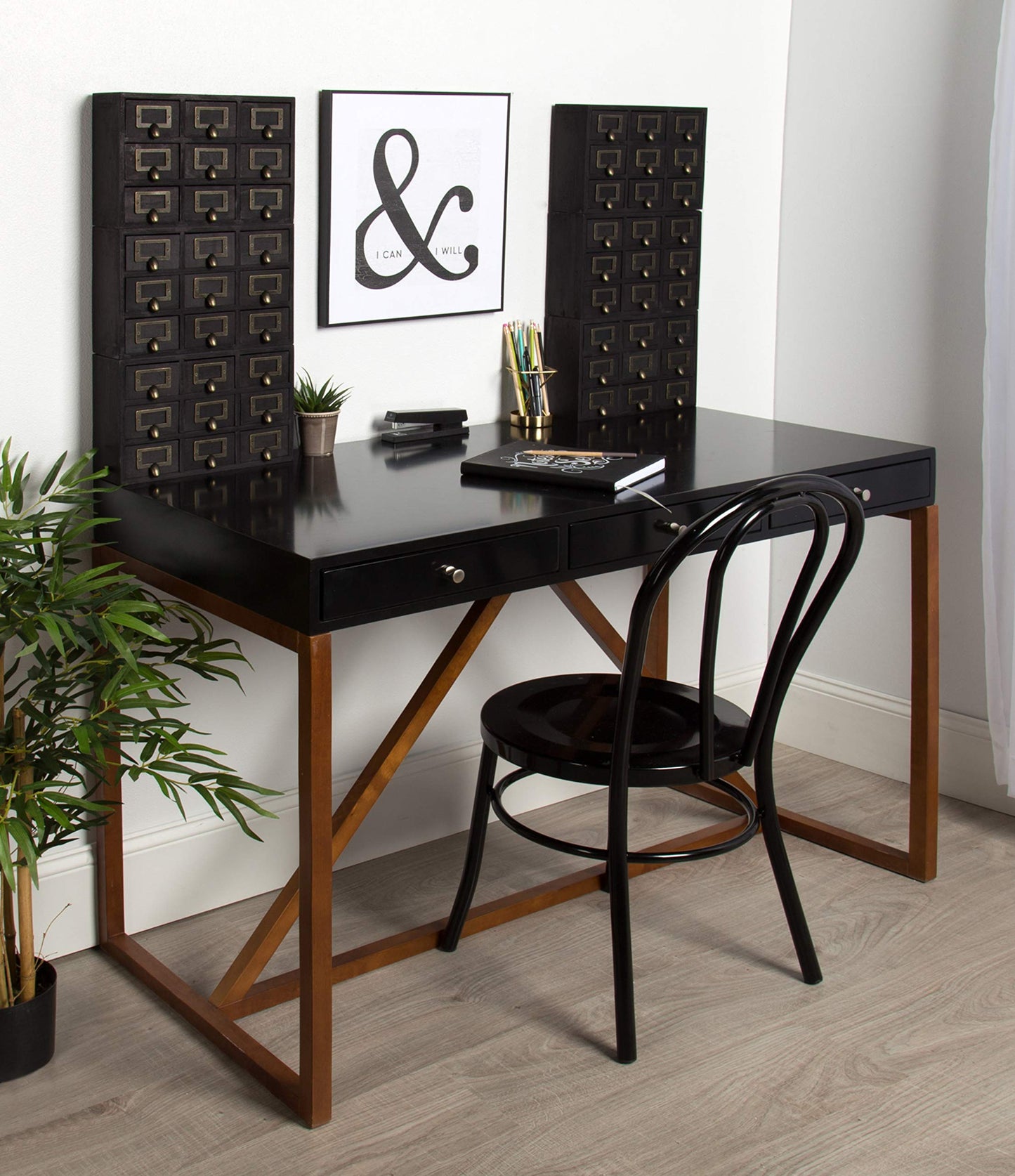 Kate and Laurel Apothecary Wood Desk Drawer Set, 9 Drawers, Rustic Black