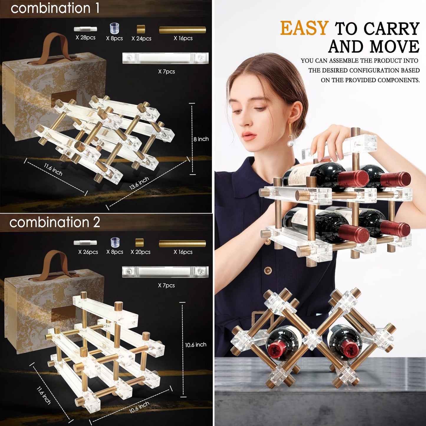MAUYAR Countertop Bar Liquor Wine Bottle Holder Display Shelf, Wine Rack Organizer Storage Pantry Cabinet for Kitchen Decor