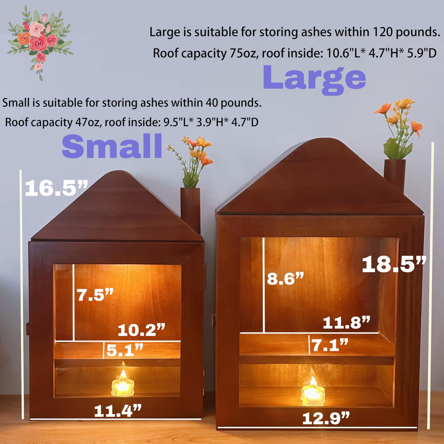 Handmade Pet Ashes Cabin Home, Pet Urn for Dogs,Cats,Birds,Rabbits,Shadow Box for Pet Urns，Dog urn,Cat Urn for Ashes,Memorial Gifts for Pet Loss. (Large)