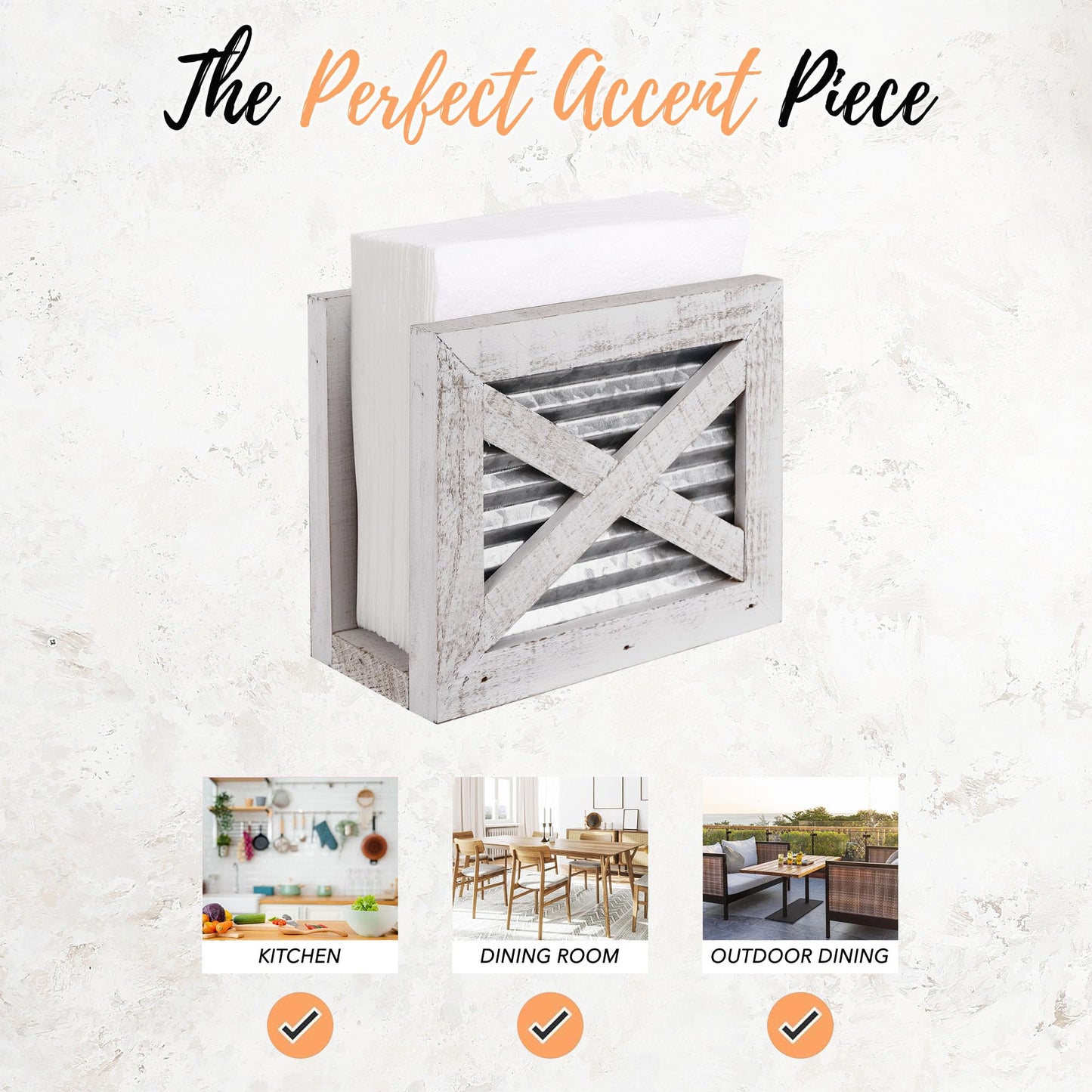Autumn Alley Farmhouse Kitchen Set - Includes Napkin Holder, Salt and Pepper Shakers, and Utensil Holder - Rustic Barn Door Motif, Galvanized Metal, Wooden Design - Perfect for Farmhouse Kitchen Décor