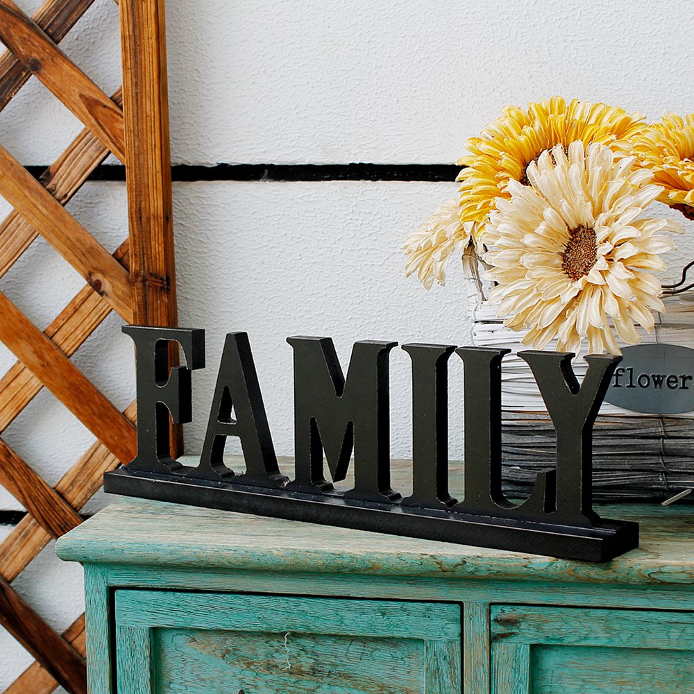 Wooden Family Sign - Free Standing Home Decor Letter Sign Cut Out Tabletop Fireplace Mantel Centerpiece Decoration