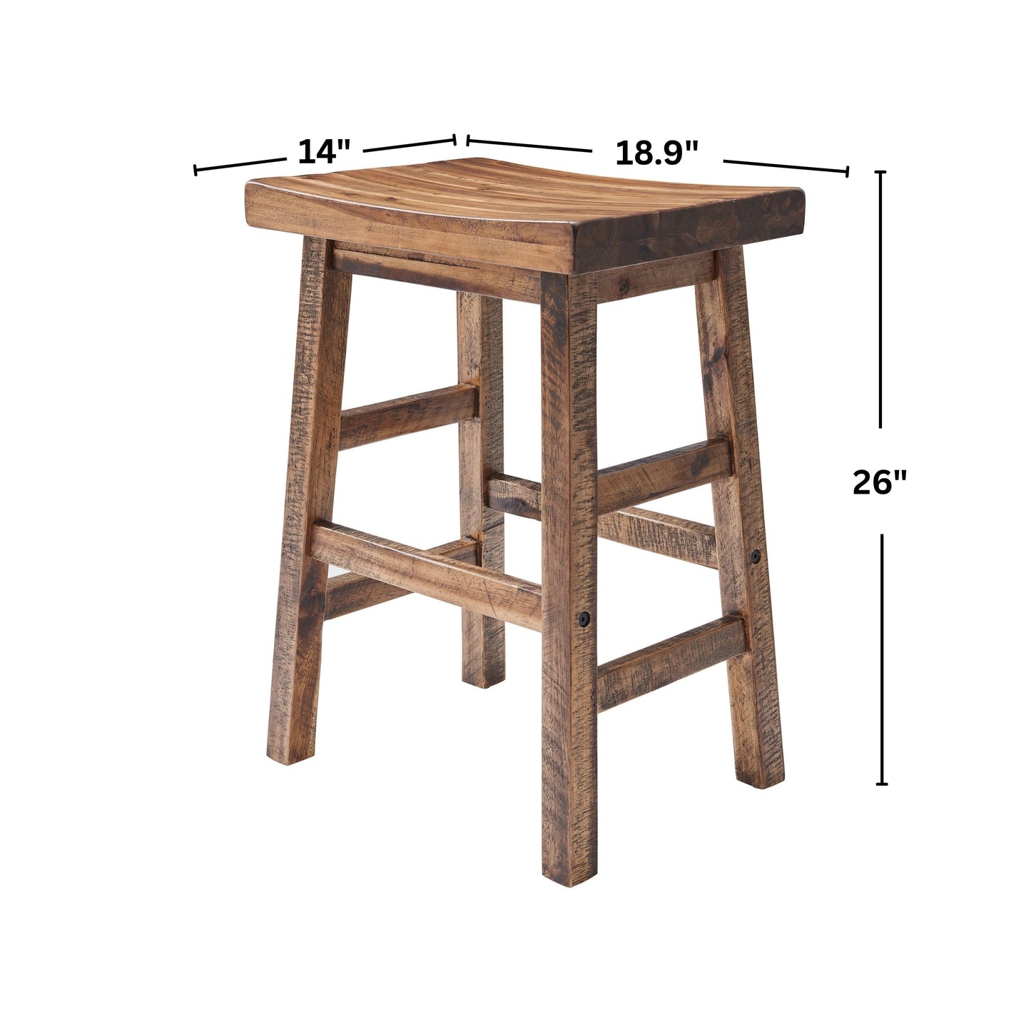 Alaterre Furniture Durango 26-Inch Tall Industrial Wood Counter-Height Stool Bar Stool, Kitchen, Seating, Vintage-Style Saddle Seat, Comfort, Rustic Industrial, Light or Dark Tone Lacquer Finish