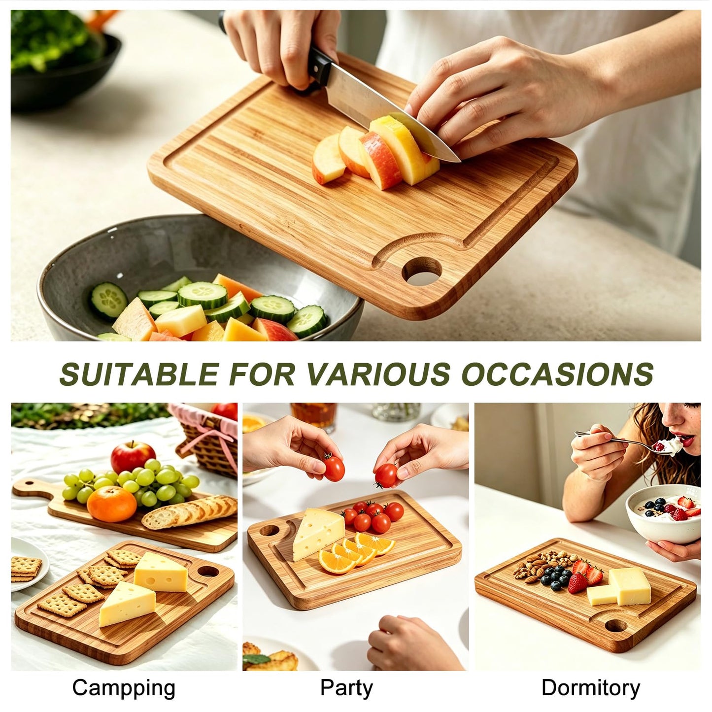 Gtencemen Small Acacia Wood Cutting Boards for Kitchen with Hanging – Mini Wooden Cutting Board with Juice Groove for Vegetables, Fruit, Bread, Meat - BPA Free, 9" x 6.5"