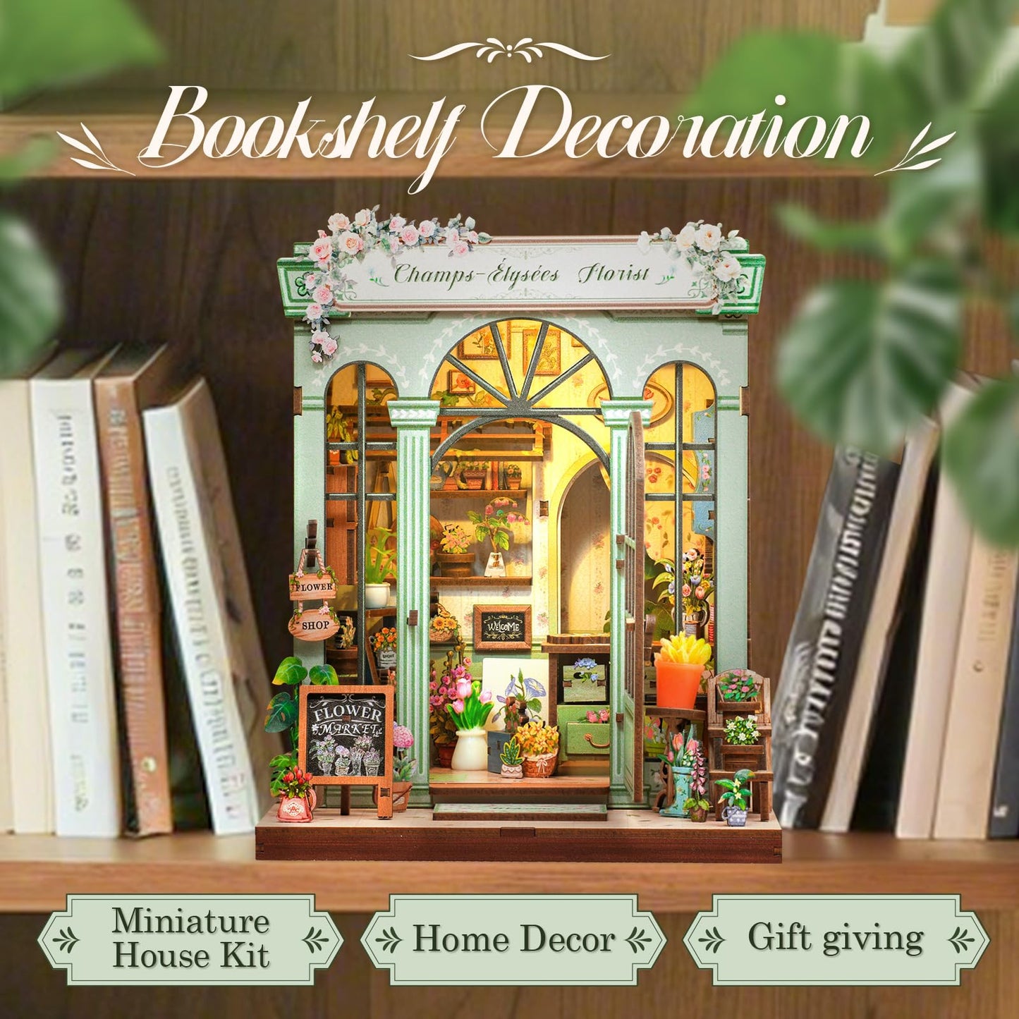 CUTEBEE Book Nook Kit, DIY Miniature House Kits for Adult and Teens, Dollhouse Tiny Booknook Garden House Bookshelf, DIY Craft Gifts for Family and Friends