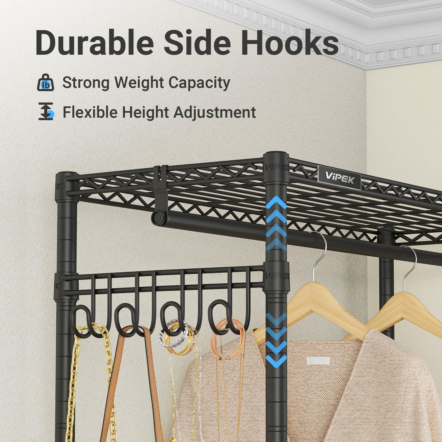 VIPEK R3X Expandable Clothes Rack with Lockable Wheels, 600 lbs Capacity Heavy Duty Rolling Garment Rack with Adjustable Width (2' to 3'5") Shelves, Space-Saving Storage Closet for Small Space (Black)