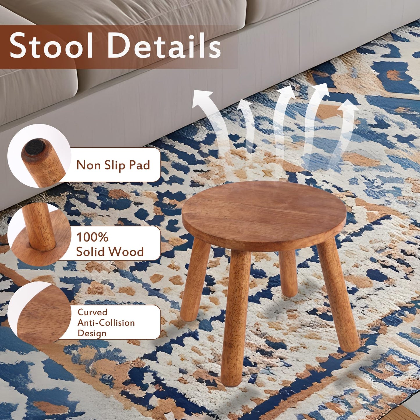 zaowofires Round Solid Wooden Step Stool, Garden Stool,10''H,Plant Stool,Wood Legs Detachable for Plant Stand, Kitchen, Bathroom,Bedroom,Livingroom (Walnut, 10inch)