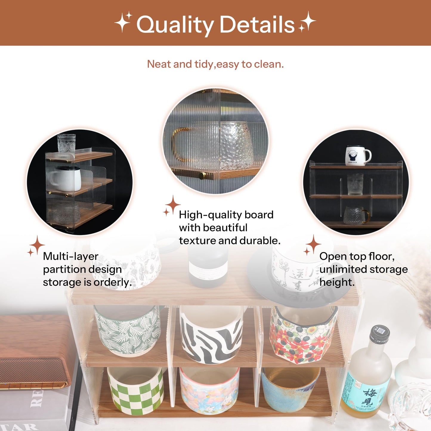 KAOTGOT Coffee Mug Holder Wooden Cup Station Organizer 3-Tier Cup Holder for Coffee Bar Mug Display Rack for Countertop Mug Holder Shelf for Home Kitchen Nut Brown