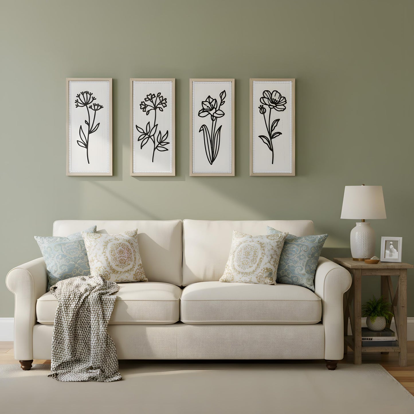 Parlor Boudoir White Floral Bathroom Wall Decor Set of 4, 3D Wooden Floral Wall Art, Neutral Boho Farmhouse Gallery Decor for Bedroom, Hallway