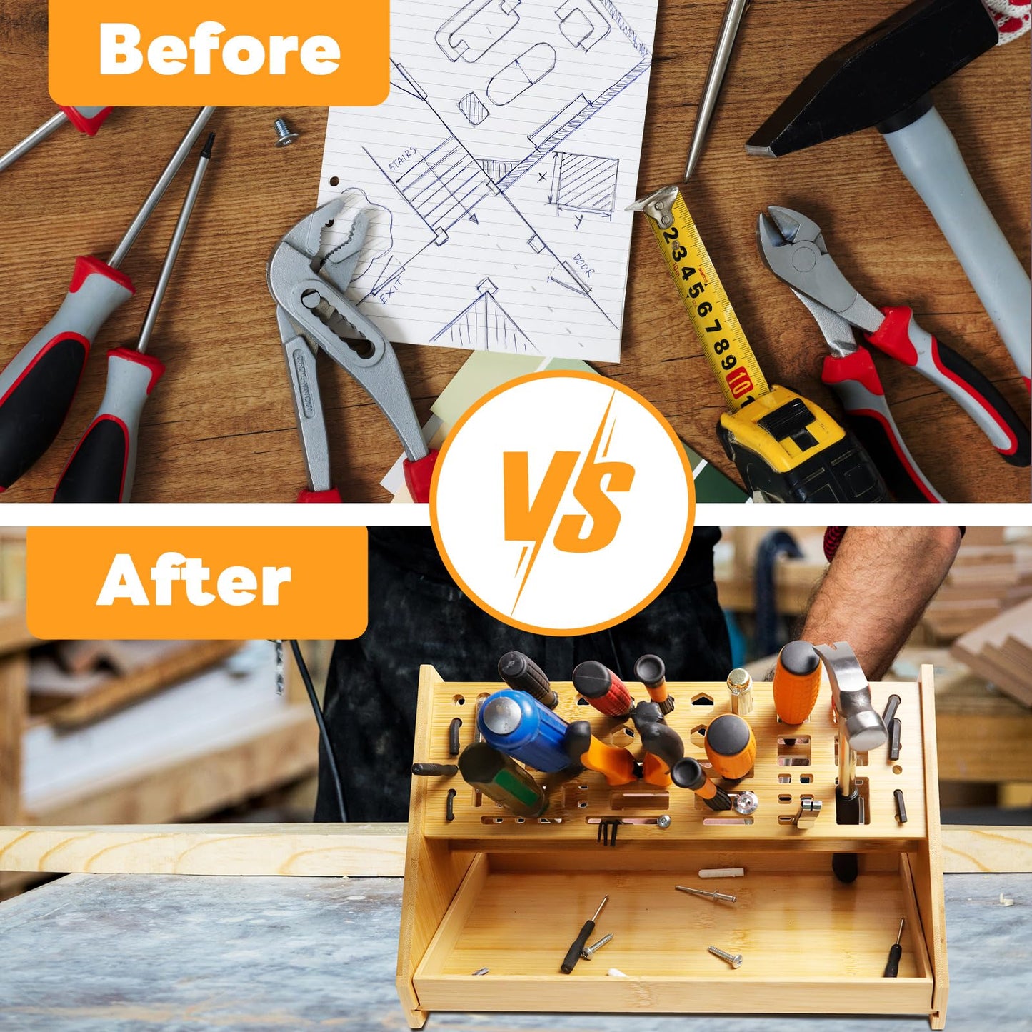 CIYRULL Screwdriver Organizer Desktop Screwdriver Holder 53 Slots Workbench Rack Stand Bamboo Tool Storage Organizer for Hammer Allen Wrench