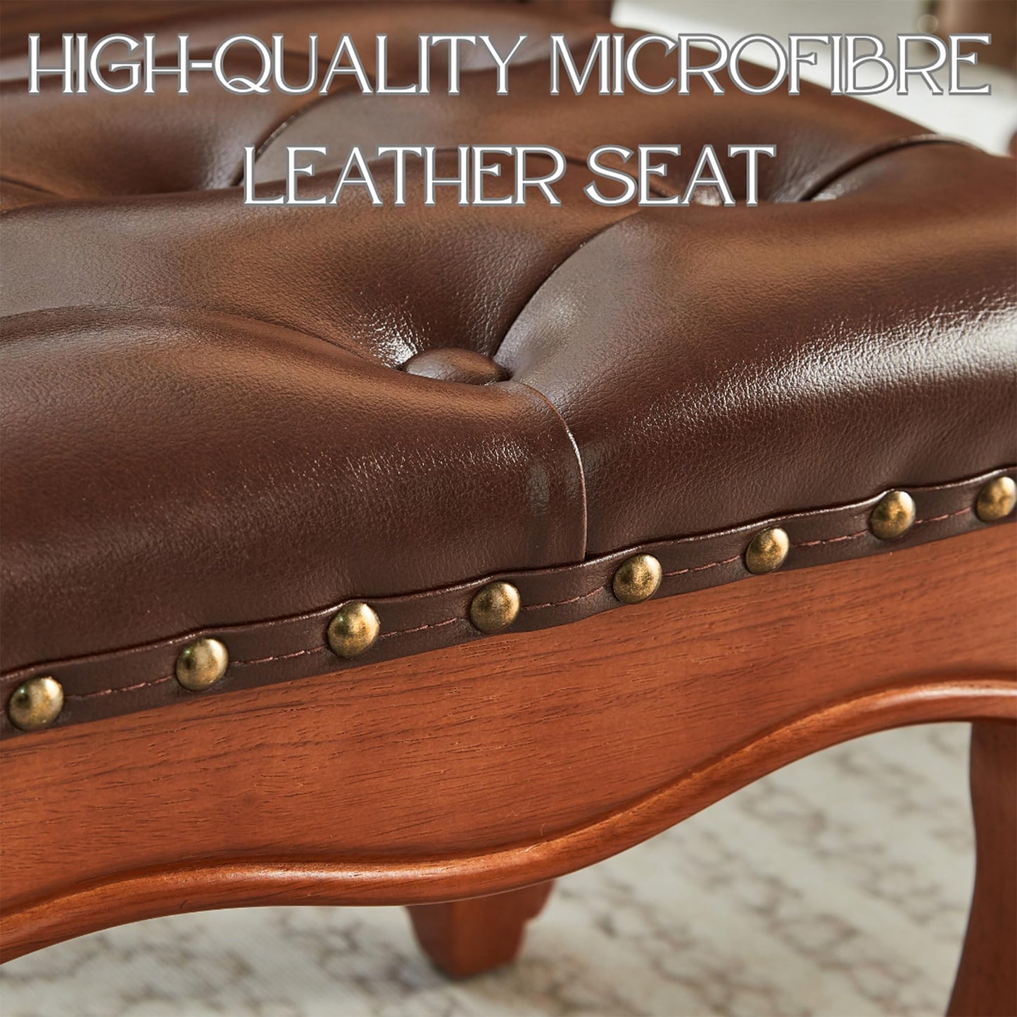 KUKEJCM Foot Stools Ottoman, Small Vintage Leather Footstool for Living Room, Solid Wooden Ottoman Foot Rest,Shoe Change Bench at the Entrance (Warm Brown)