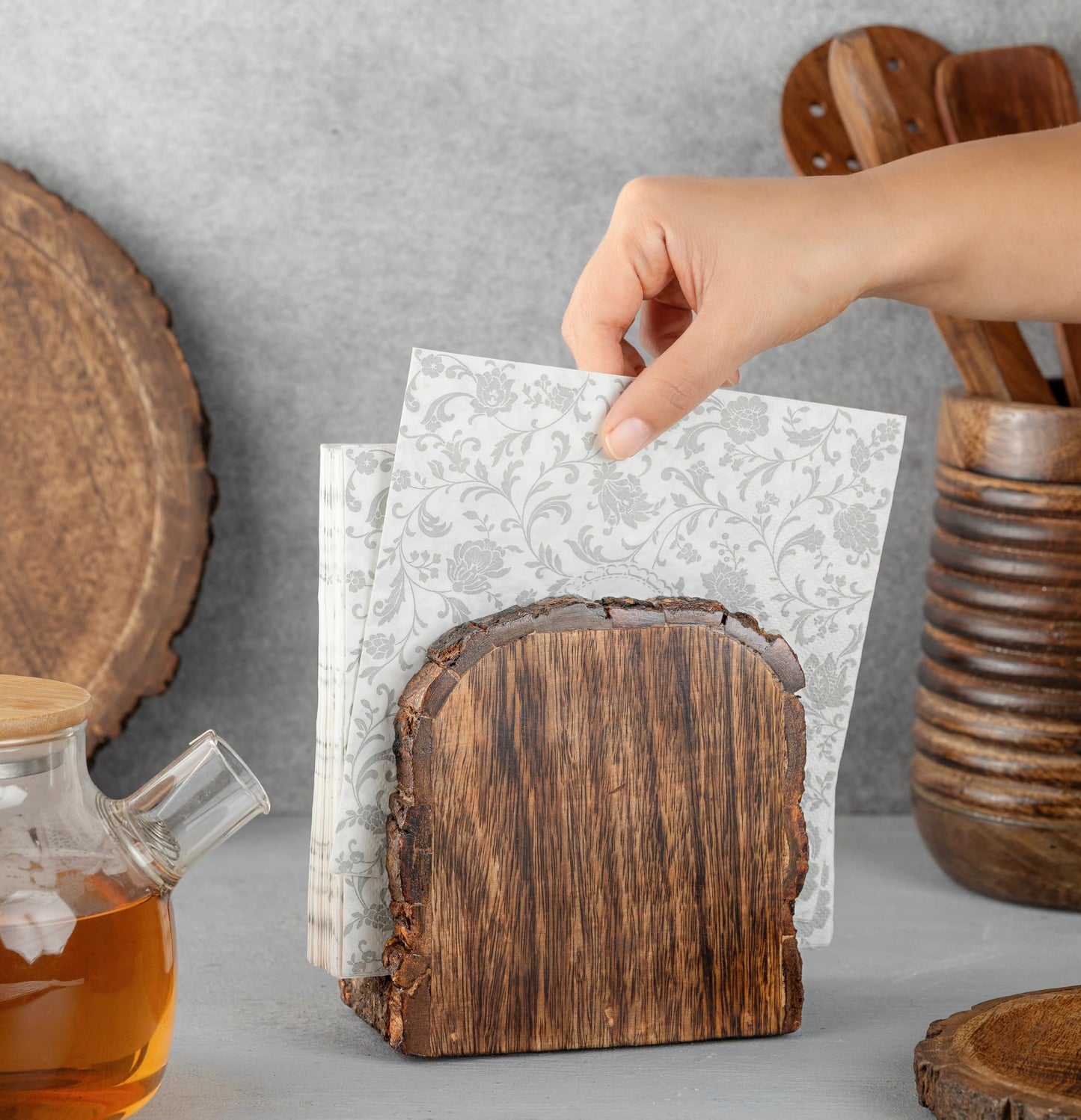 Mie Creations Farmhouse Wood Napkin Holder for Table, Thanksgiving, Christmas Holidays Décor | Antique Wooden Heavy, Rustic, Upright Paper Tissue Dispenser Tabletop Kitchen, Restaurant, Bar, Cocktail