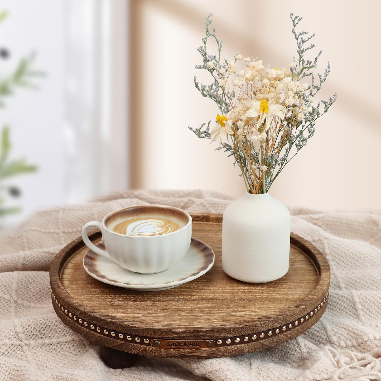 Decor Decorative Round Tray 11.81in for Home Decor for Coffee Table Farmhouse Kitchen Table Living Room Bathroom Centerpiece Tray Decor