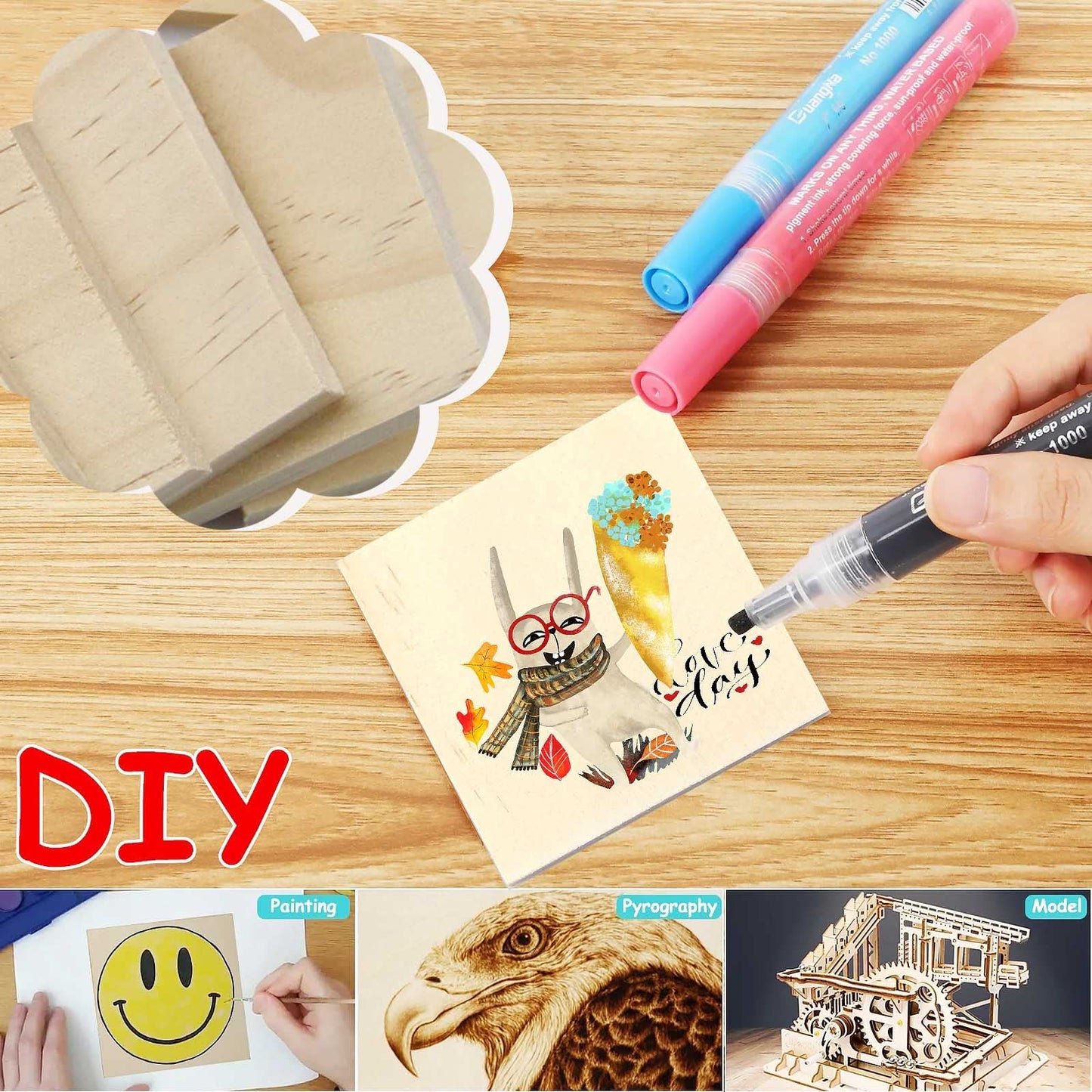 Jyongmer 30PCS Wooden Squares for Crafts, 1/4 Inch Thick Wooden Blocks, Natural Blank Square Blocks Unfinished Wood Blocks for DIY Crafts, Engraving, Wood Burning, Painting (3 x 3 inch)