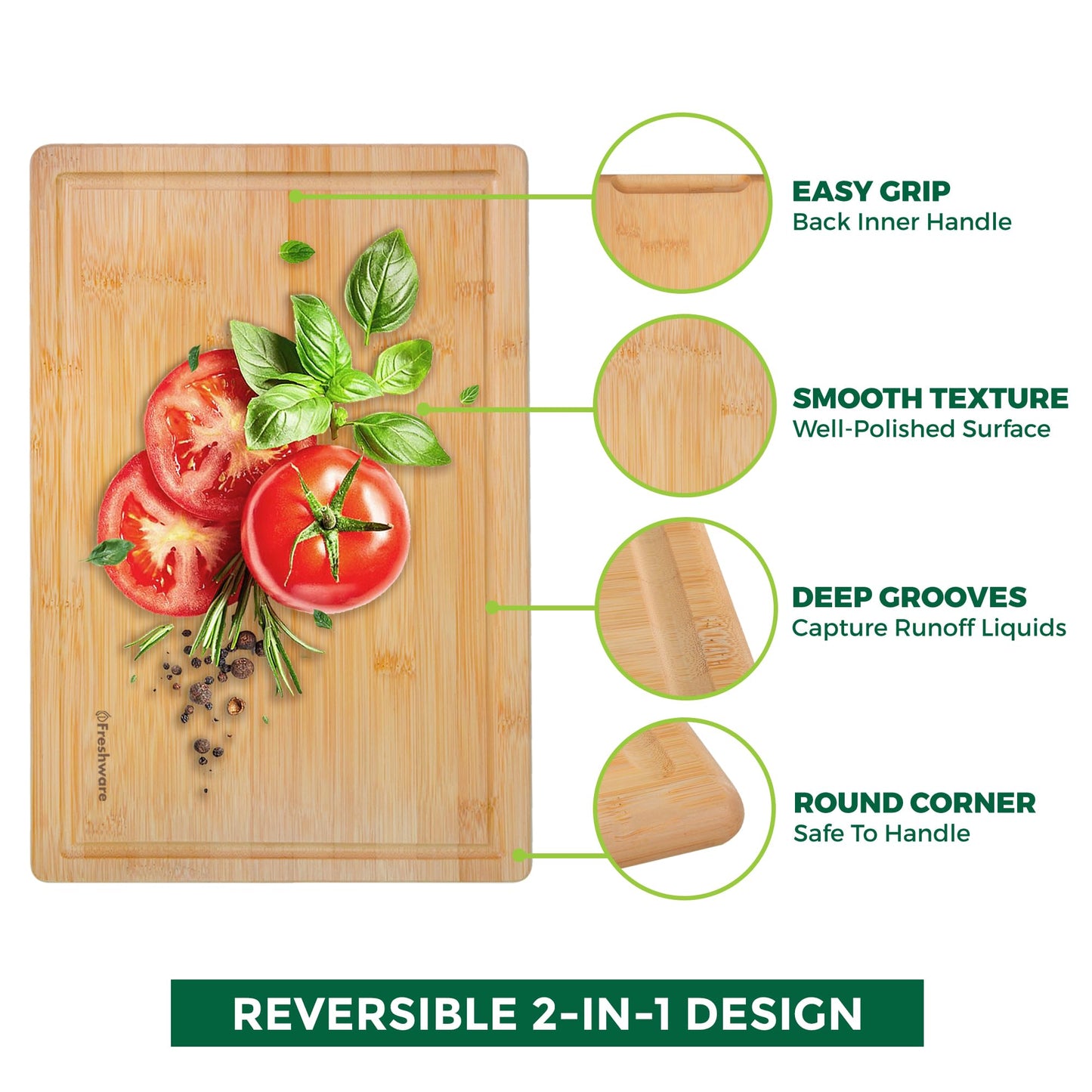 Bamboo Cutting Boards for Kitchen with Juice Groove [Extra-Large] Wood Cutting Board for Chopping Meat, Vegetables, Fruits, Cheese, Knife Friendly Serving Tray with Handles, 18 x 12.5 Inch