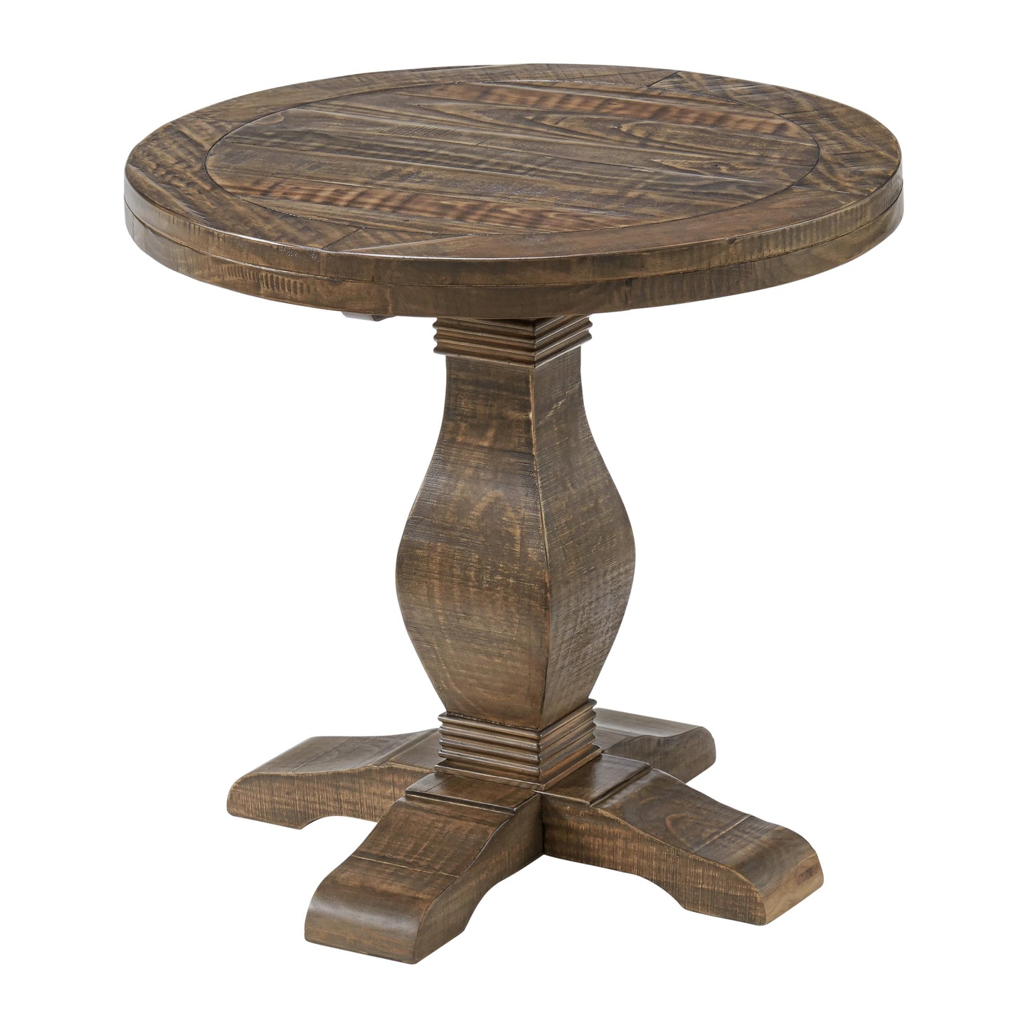 Napa Solid Wood Farmhouse Rustic Round End Side Living Room Table, Nightstand 26" W x 26" D x 25" H