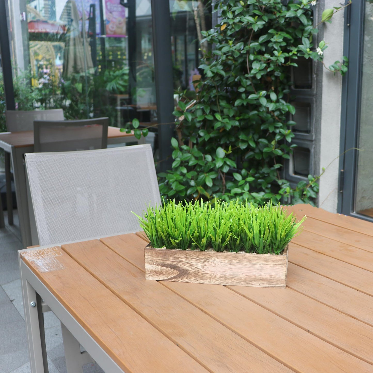 COTSEN 11 Inch Artificial Green Grass Plant Fake Potted Plant Rectangular Wooden Planter Box are Suitable for Family Office Wedding Store Indoor Outdoor Decor