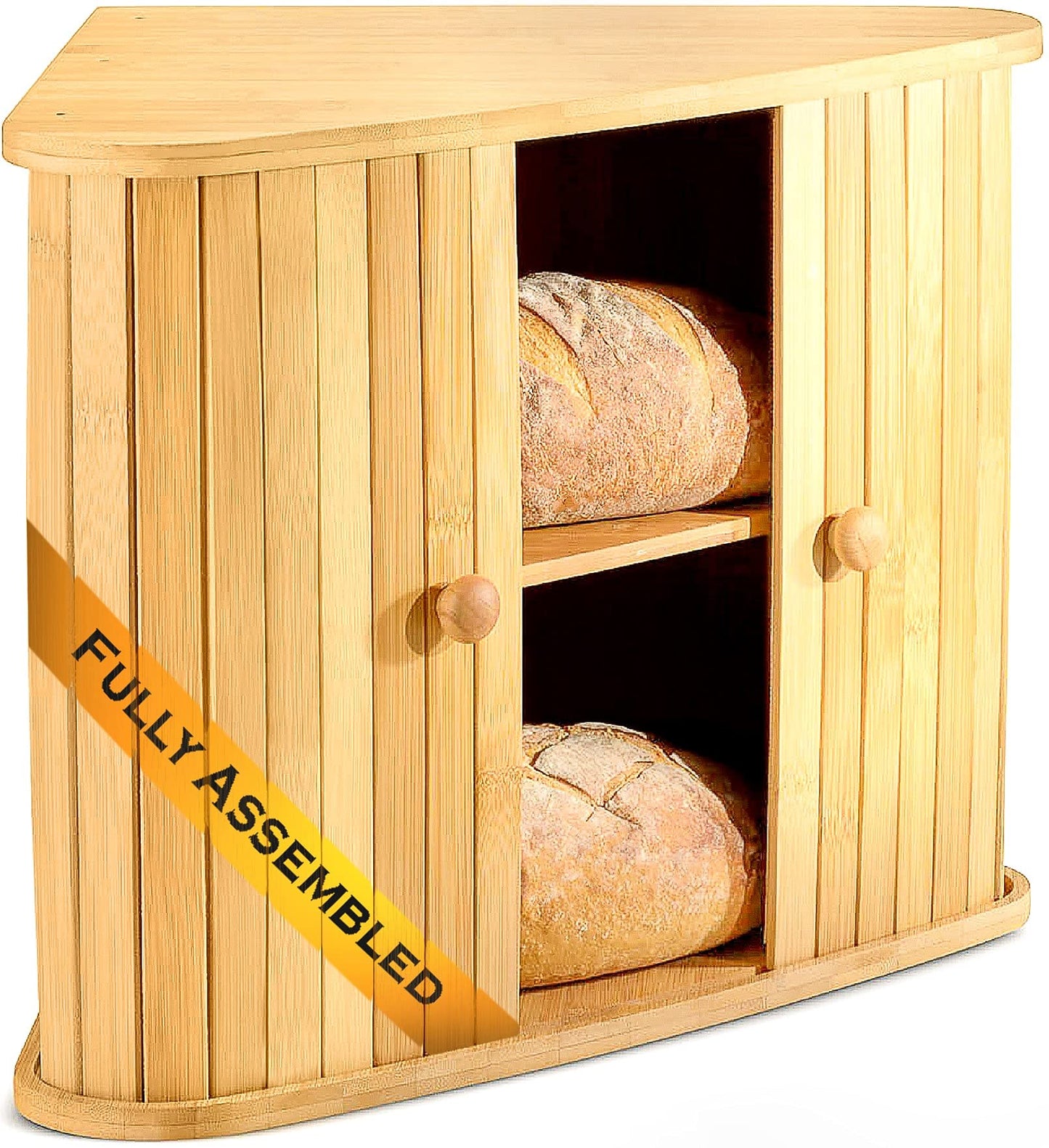Klee Wooden Bread Box | Bamboo Bread Holder | Corner Bread Keeper Storage Box, Fully Assembled Large