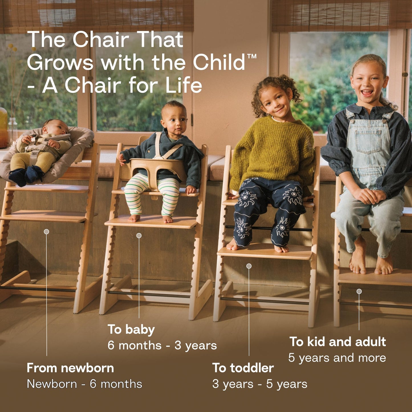 Stokke Tripp Trapp High Chair 2, Natural - Includes Chair + Baby Set with Removable Harness for Children 6-36 Months - Adjustable, Ergonomic & Easy to Clean