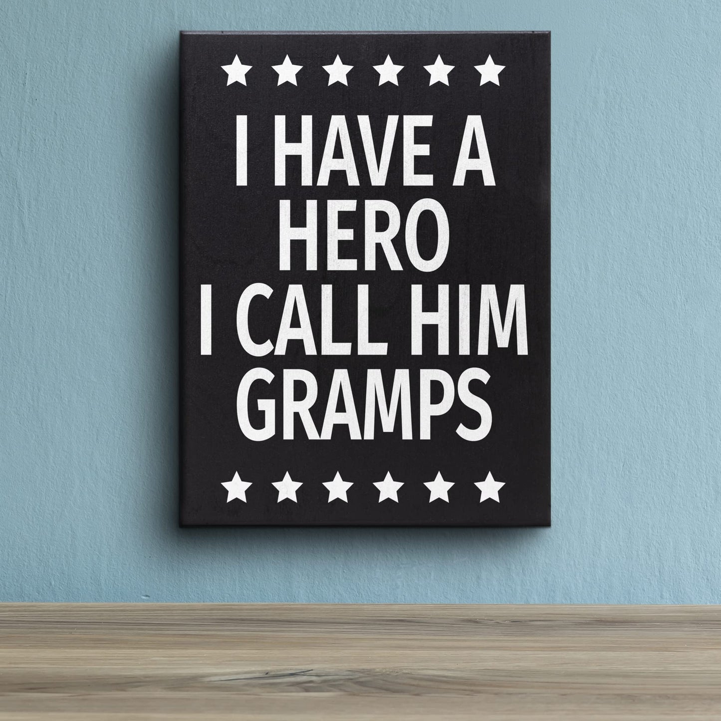 JennyGems Gift for Gramps, I Have a Hero I Call Him Gramps Wooden Sign, Shelf Decor and Wall Hanging, Made in USA