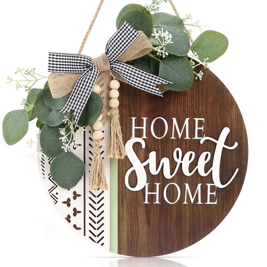 TOARTi 3D Welcome Front Door Wreath Porch Decor, Wooden Home Sweet Home Boho Outdoor Sign Hanging, Farmhouse Aztec Wall Sign Hanger with Artificial Leaves&Rustic Beads