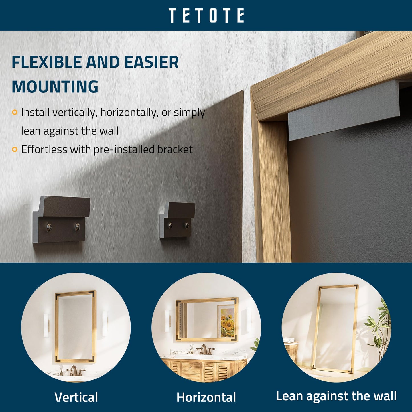 TETOTE 72 x 36 Natural Wood Mirror for Bathroom Wall/Bedroom/Living Room/Entryway Farmhouse Rustic Bathroom Vanity Mirror for Over Sink Waterproof (Horizontal/Vertical Mounted)