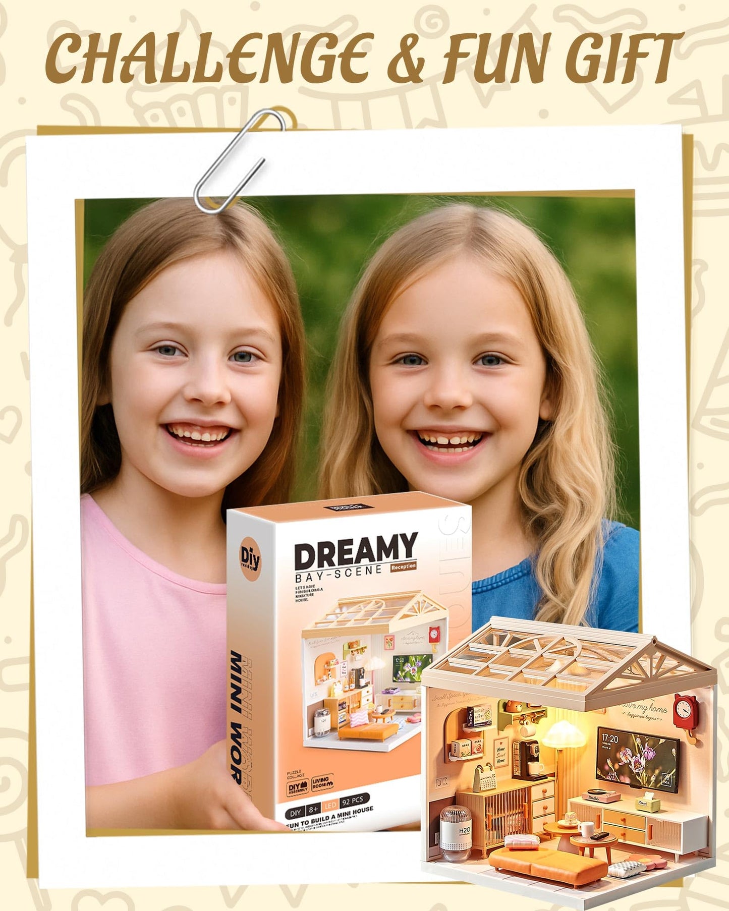 Kisoy DIY Miniature House Kit, Tiny House Kit with Furniture and LED Light, Mini Blocks Model Kit Sets, DIY Crafts/Hobbies Toys for Adults and Teens (Living Room)
